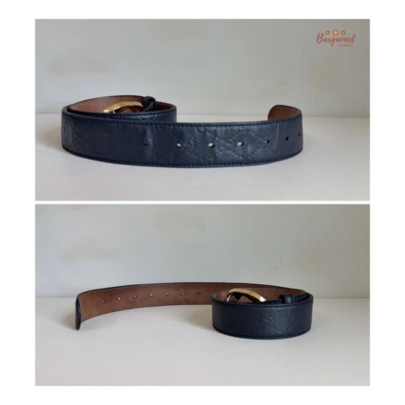 Authentic Gucci Black Guccissima Leather Gold Interlocking G Buckle Belt 85/34 - Picture 11 of 13